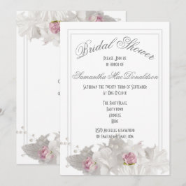 シンプルな白い花のブライダルシャワー 招待状