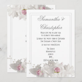 シンプルな白い花のミニマルウェディング 招待状