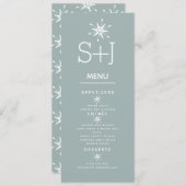 シンプルな白い雪の結晶のウェディングメニュー シーズンカード (正面/裏面)