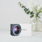 シンプルな白およびレンズのカメラマンの名刺 名刺 (スタンド正面)