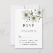 シンプルな白とミントグリーンの春の花のRSVP 招待状 (正面)