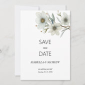 シンプルな白とミントグリーンの春の花のSave the Date 招待状 (正面)
