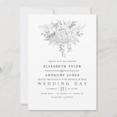 シンプルな白と銀のヴィンテージローズのウェディング 招待状 (正面)