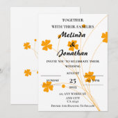 シンプルな白と黄色のフィールドフラワー モダン モノグラム 招待状 (正面/裏面)