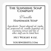 シンプルな白と黒の石鹸化粧品ラベル スクエアシール (正面)