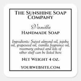 シンプルな白と黒の石鹸化粧品ラベル スクエアシール