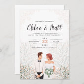 シンプルな白のエンゲージメントパーティー招待状 セーブザデート (正面/裏面)