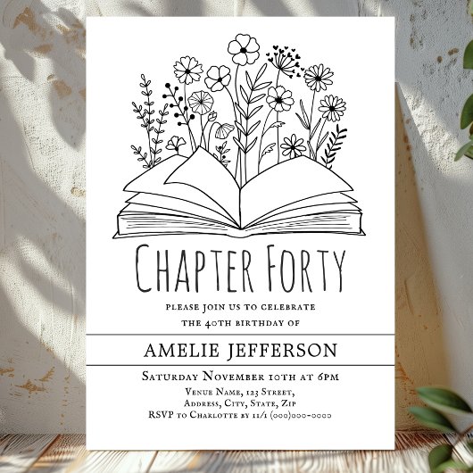 シンプルな白のブックデザインの40歳の誕生日 招待状