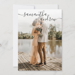 シンプルな白のミニマルフォント5枚の写真の結婚式 招待状