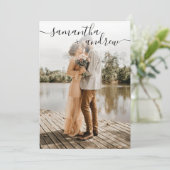 シンプルな白のミニマルフォント5枚の写真の結婚式 招待状 (スタンド正面)