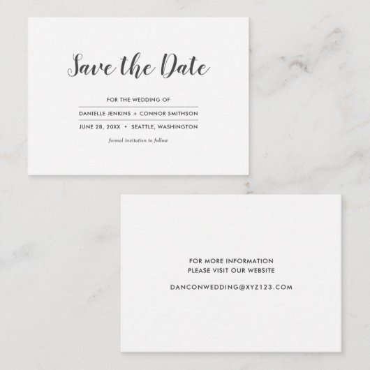 シンプルな白の保存結婚式のウェブサイトが付いている日付 エンクロージャーカード (正面/裏面)