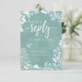 シンプルな白の花柄 結婚式の返信はがき カラー対応 出欠カード (スタンド正面)