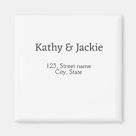 シンプルな白黒のカップル名住所シティ州デザイン マグネット