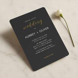 シンプルな白黒のタイポグラフィーの結婚式の招待状 招待状