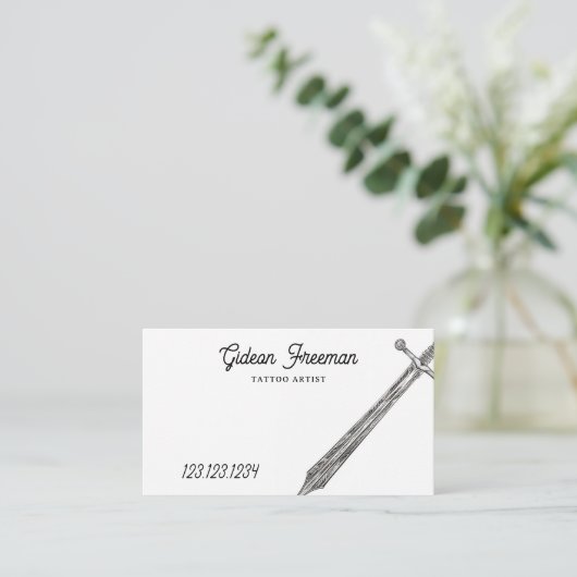シンプルな白黒のタトゥーアーティスト 名刺 (スタンド正面)