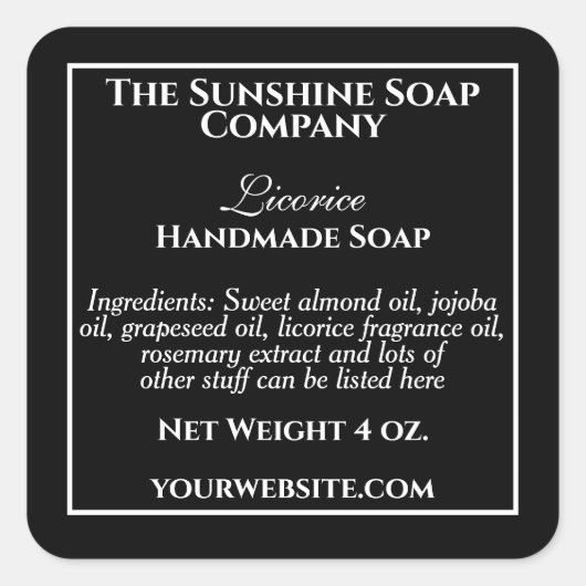 シンプルな白黒の化粧品ラベル スクエアシール (正面)