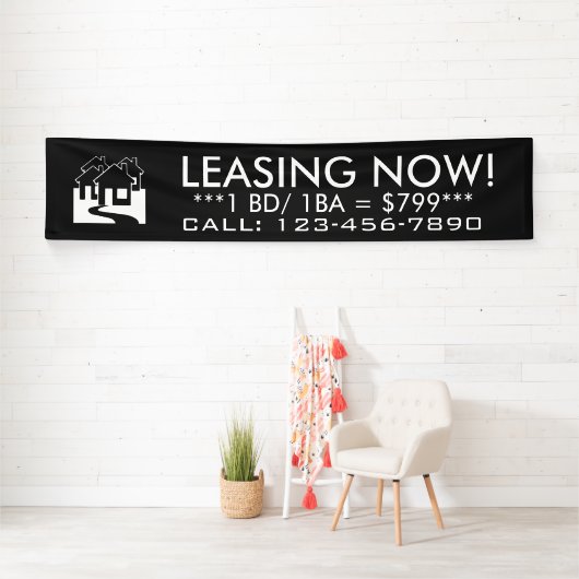 シンプルな白黒の家の旗の印を今リースすること 横断幕 (インサイチュ)