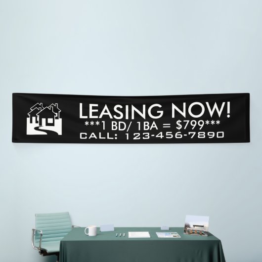 シンプルな白黒の家の旗の印を今リースすること 横断幕 (トレードショー)