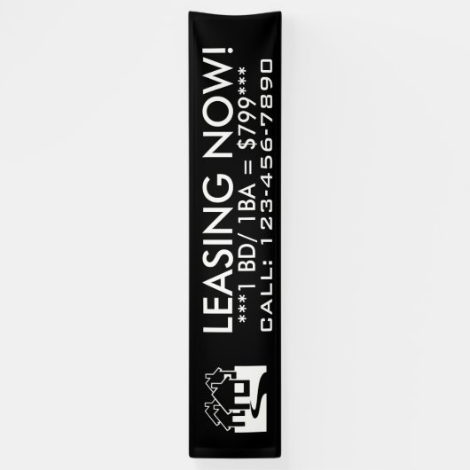 シンプルな白黒の家の旗の印を今リースすること 横断幕 (縦)