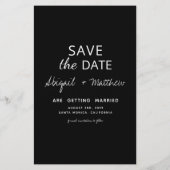 シンプルな白黒の節約型Save The Date 招待状 チラシ (裏面)