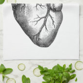 シンプルな白黒の解剖学のハートのイラストレーション キッチンタオル (折り畳み)