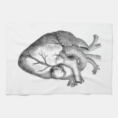 シンプルな白黒の解剖学のハートのイラストレーション キッチンタオル (横)