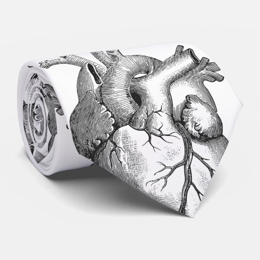 シンプルな白黒の解剖学のハートのイラストレーション ネクタイ (ロール)