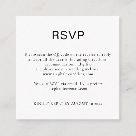 シンプルな白黒テキストQRコード RSVP エンクロージャーカード (正面)