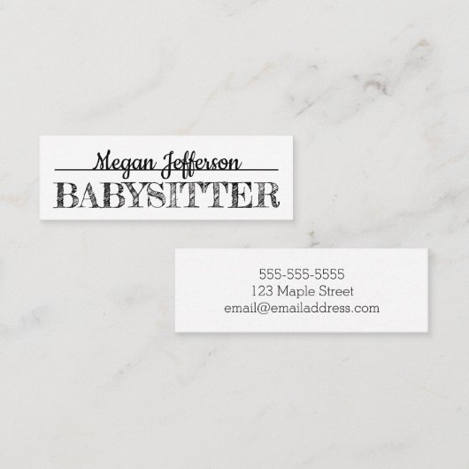 シンプルな白黒ベビーシッターの乳母のミニマリスト スキニー名刺 (正面/裏面)