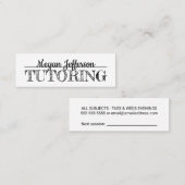 シンプルな白黒個別指導のミニマリストの個人教師 スキニー名刺 (正面/裏面)