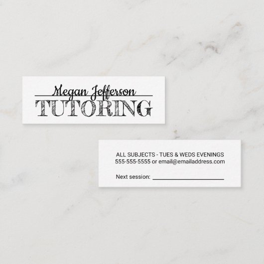 シンプルな白黒個別指導のミニマリストの個人教師 スキニー名刺 (正面/裏面)