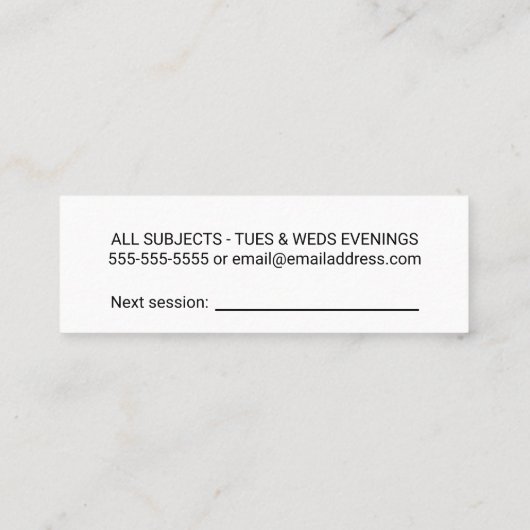 シンプルな白黒個別指導のミニマリストの個人教師 スキニー名刺 (裏面)