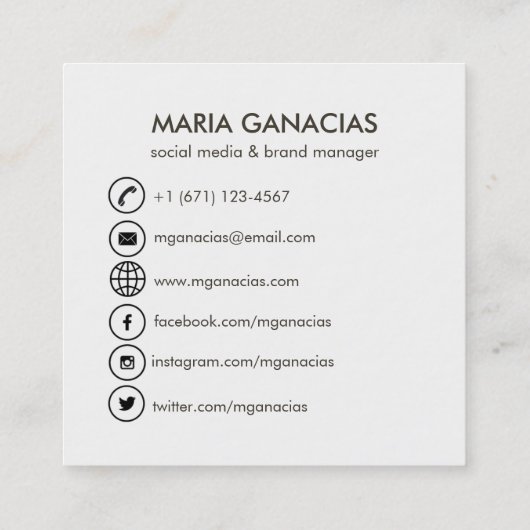 シンプルな白黒社会的な媒体の名刺 スクエア名刺 (裏面)