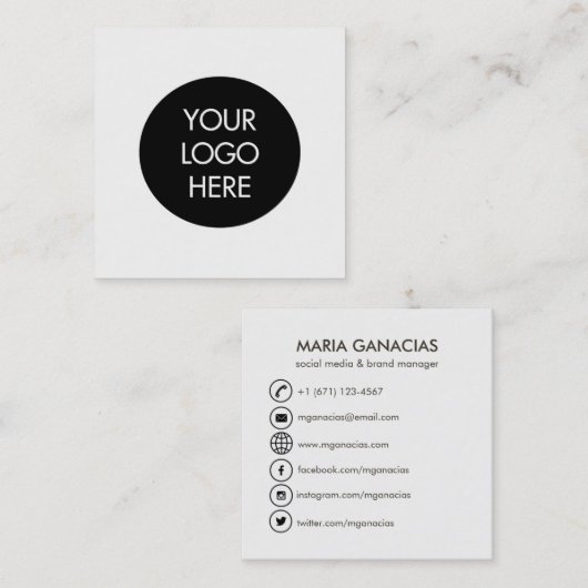 シンプルな白黒社会的な媒体の名刺 スクエア名刺 (正面/裏面)