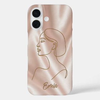 シンプルな真珠のようなラインアートと名前 iPhone 16ケース