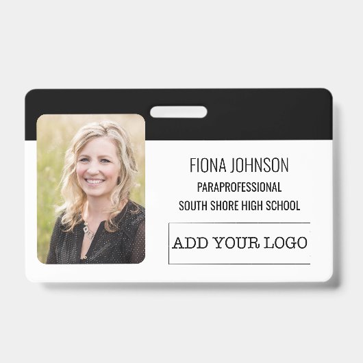 シンプルな社員 ロゴ 写真 バーコード ID バッジ (正面)