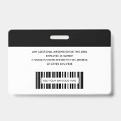 シンプルな社員 ロゴ 写真 バーコード ID バッジ (裏面)