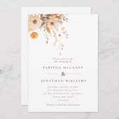 シンプルな秋のワイルドフラワー オレンジ色の結婚式 招待状 (正面/裏面)