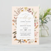 シンプルな秋のワイルドフラワー ボホ ガーデン アーチ ウェディング 招待状 (スタンド正面)