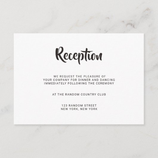 シンプルな筆文字ウェディングレセプションカード エンクロージャーカード (正面)