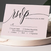 シンプルな筆記体が可愛いピンクの結婚式RSVPカード 出欠カード