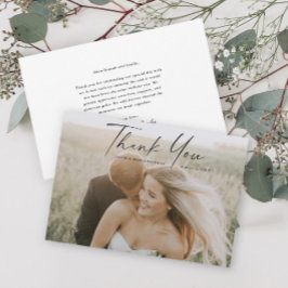 シンプルな筆記体フォト ウェディング サンキューカード