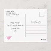 シンプルな紙飛行機とコンパス、かわいい誕生日 ポストカード (裏面)