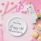 シンプルな紫の名入れの50回目の結婚記念日おめでとう ペーパープレート (パーティー)