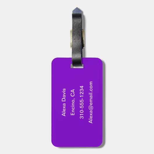 シンプルな紫の色無地のをカスタマイズ ラゲッジタグ (裏面縦)