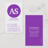 シンプルな紫色及び白い円財政の名刺 名刺 (正面/裏面)