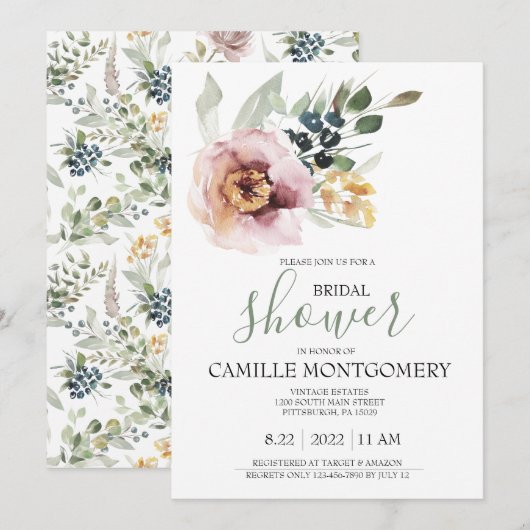 シンプルな結婚前のお茶会招待状 招待状 (正面/裏面)