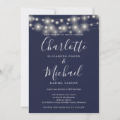 シンプルな結婚式にぴったりなネイビーブルーのストリングライト 招待状 (正面)
