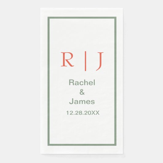 シンプルな結婚式のためのセージグリーンのオレンジ色のモノグラム名前 (正面)