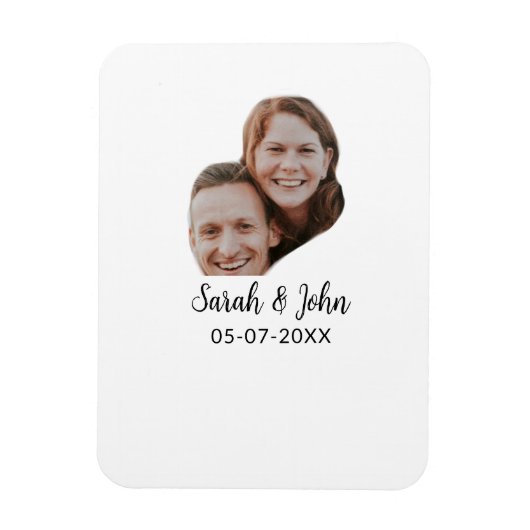 シンプルな結婚式のカップルの顔の写真と名前の日付 マグネット (縦)